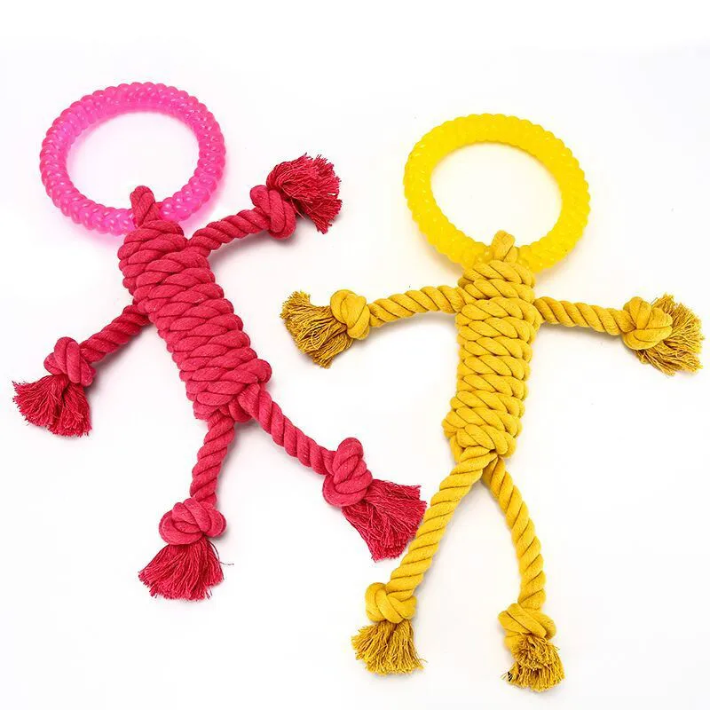 

2 colors Poplar dog pet toy platic ring and cotton rope for mall large interactive chew