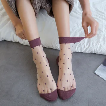 

calcetines tobilleros summer yellow socks cartoon Spring and summer transparent thin wave point crystal hosiery damen socken