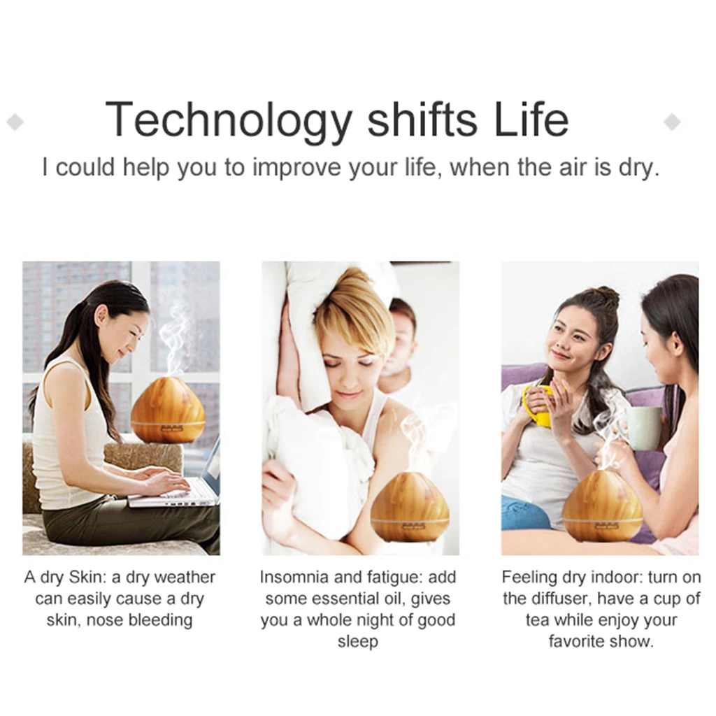 500ml Essential Oil Aroma Diffuser Wood Grain Sprayer Humidifier w/ 4 Timer for Yoga Home Office Bedroom 