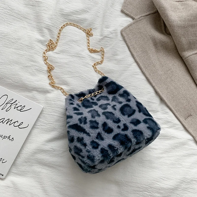 Зимняя мягкая теплая сумка на плечо Женская леопардовая сумка на цепочке большая плюшевая женская сумка меховая сумка