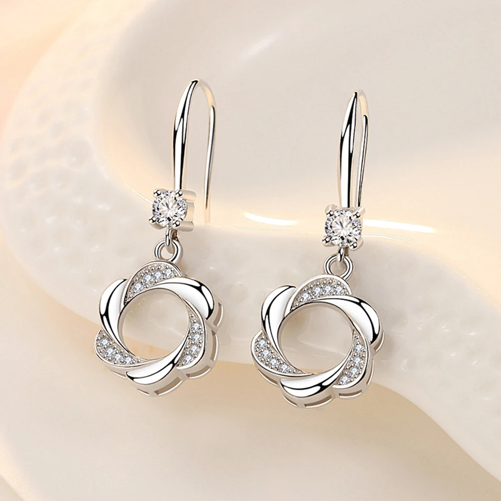 

925 sterling silver earrings drop white zircon Rotate shape long earrings Micro Inlay cubic zirconia earrings for women 2019 bla