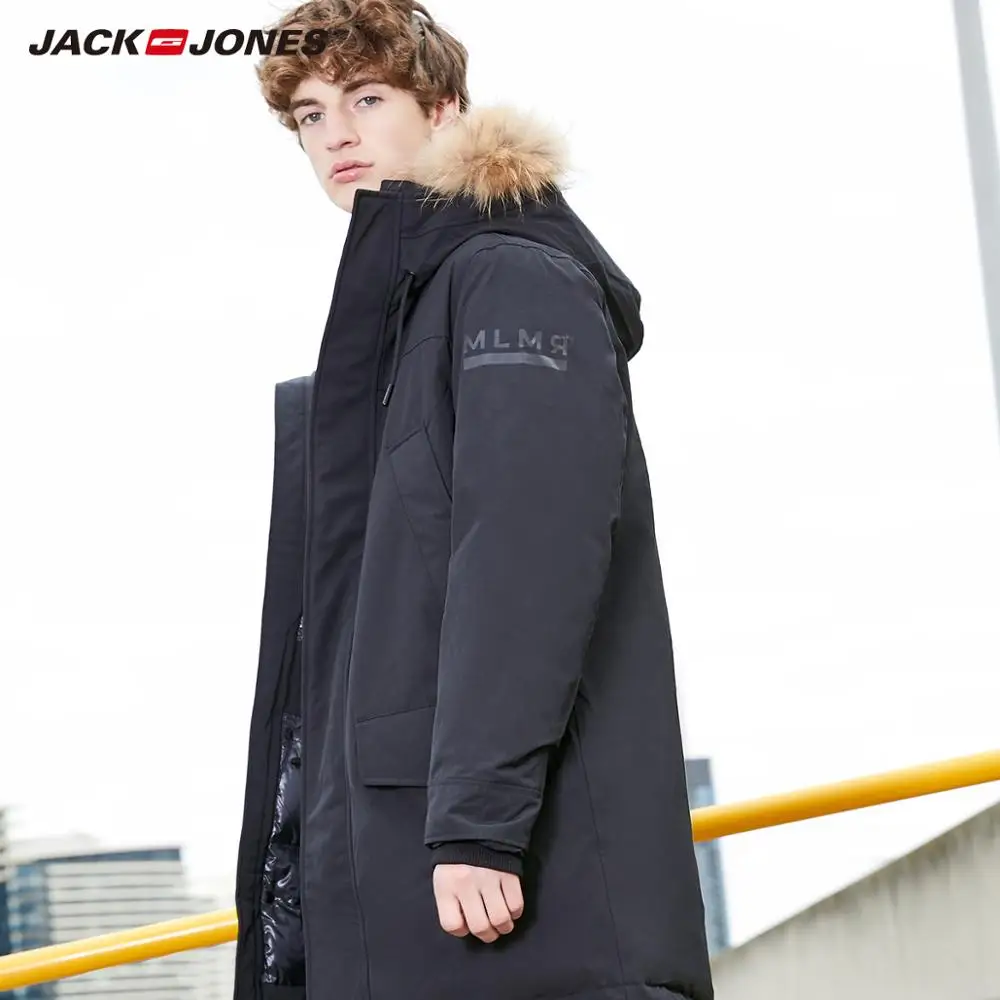 Kopen Mlmr Mannen Winter Bontkraag Capuchon Lange Donsjack Hoodie Bovenkleding Parka Jas Jackjones Menswear Merk 218312517