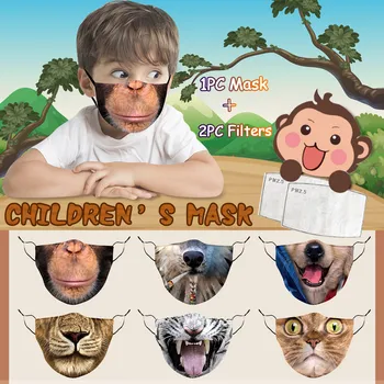 

Skin Care 1pcs Kids Animal Expression Washable Reusable Cartoon Face Mask With 2 Filters Treatment Mask Facial Mask Mascarilla