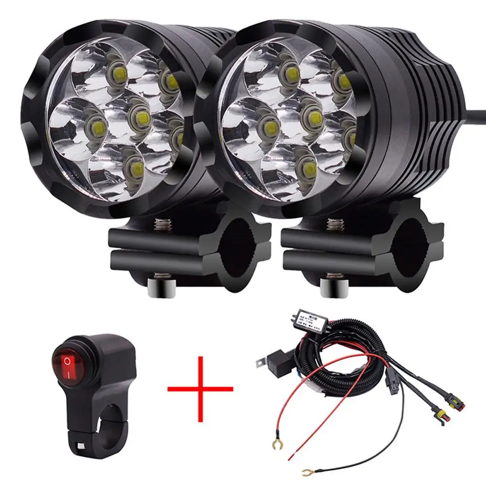 

White Motorcycle Headlight Spot Light DRL Driving Fog Lamp Waterproof 12-24V + Wiring Harness Hot Selling
