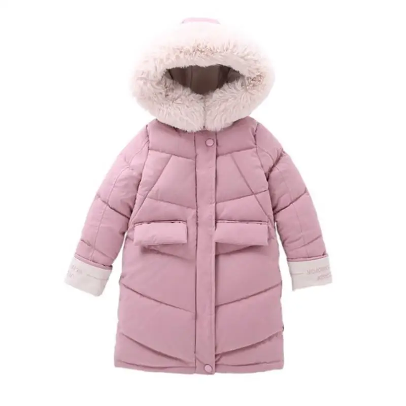 Модная детская зимняя куртка-пуховик Одежда для девочек детская одежда теплая Толстая парка длинные пальто с меховым воротником и капюшоном От 4 до 14 лет