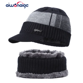 

Fashion Men's Winter Hat Scarf Set Outdoor Warm 2 Piece Plus Velvet Thick Plaid Cotton Cap Casual Letter Label Ski Hat Bib