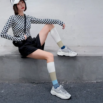 

Knee High Fashion Autumn Winter Street Daily Soft Girls Women Socks Asymmetrical Pattern Sports Stockings Adult Gift One Size