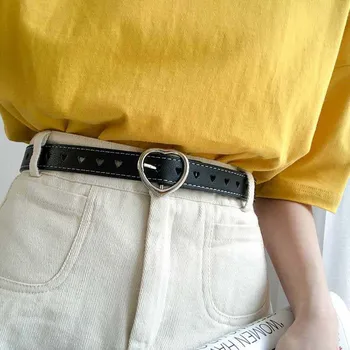 

Fashion Casual Women Belt PU leather Heart-shaped hole buckle Waist Strap Jeans Trousers Students Female Wild Waistband