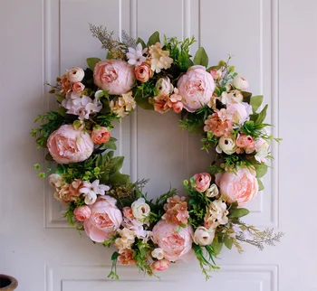 

Gaint Wreath for Front Door Decoration Pink Penies Farmhouse Decor Flower Wreath Door Garland Spring Summer All Year