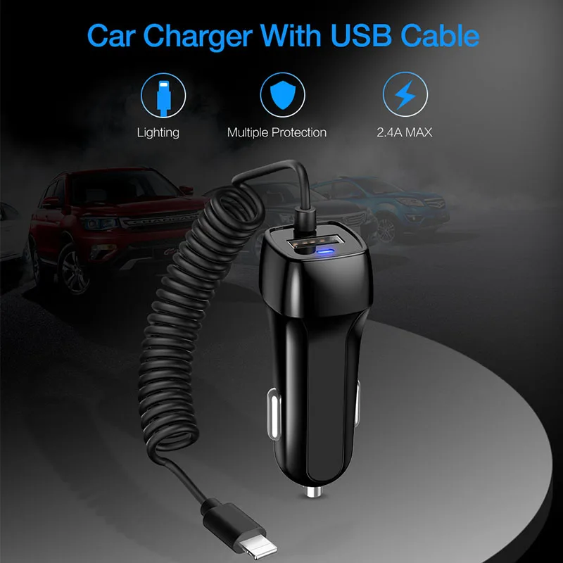 Car Charger With USB Cable For iphone 11 7 Samsung Xiaomi Huawei Micro USB Type C Fast Phone Charge Charger 65 watt usb c charger