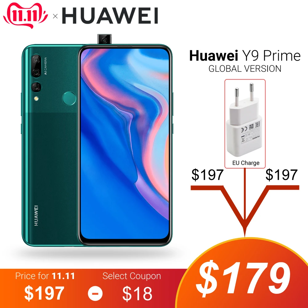 

HUAWEI Y9 Prime 2019 4GB 128GB smartphone Global Version 4000mAh battery 6.59 inch 16MP Auto pop up AI camera