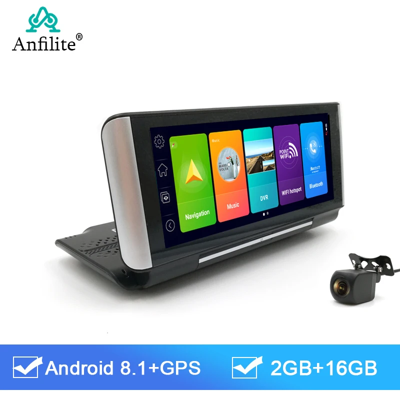 Anfilite-navegador GPS para coche, pantalla de 7 pulgadas, 4G, Android 8,1, 2GB + 16GB, ADAS, grabadora de vídeo de coche, lente Dual, cámara de salpicadero, monitor de estacionamiento