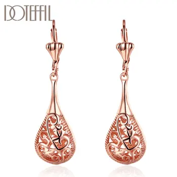 

DOTEFFIL 925 Sterling Silver Rose Gold Hollow Pattern Earrings Charm Women Jewelry Fashion Wedding Party Gift