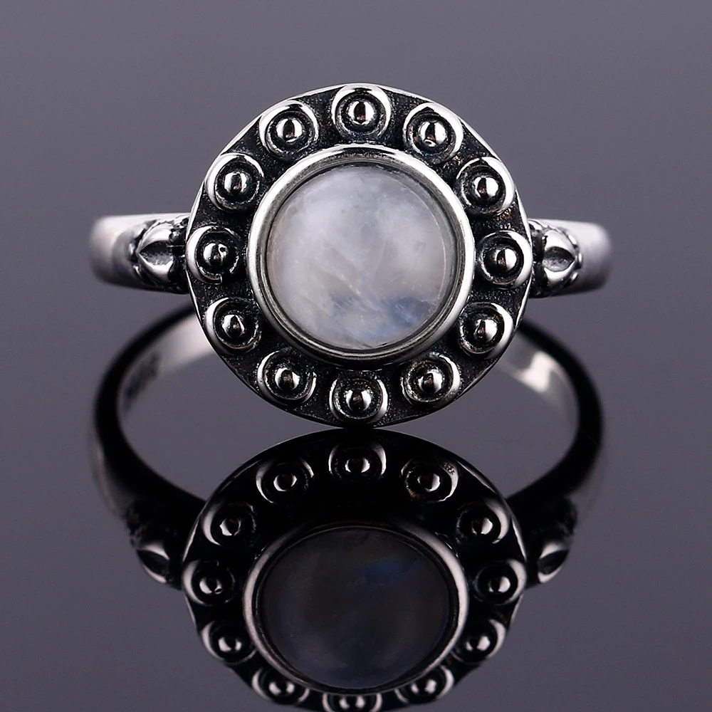 925 Серебряное кольцо Круглый 7 мм натуральный лунный камень и натуральный фиолетовый кристалл дракона ретро сердце обручальное свадебное кольцо вечерние подарок