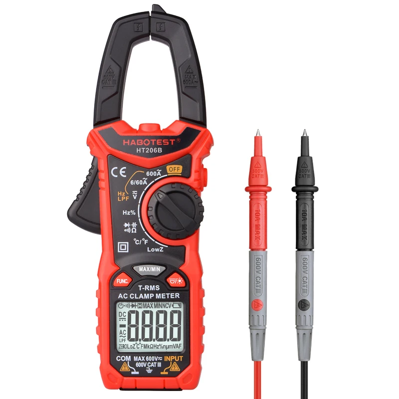 

HABOTEST HT206 AC DC Digital Clamp Meter Multimeter Pinza Amperimetrica True RMS High Precision Capacitance NCV Ohm Hz Tester