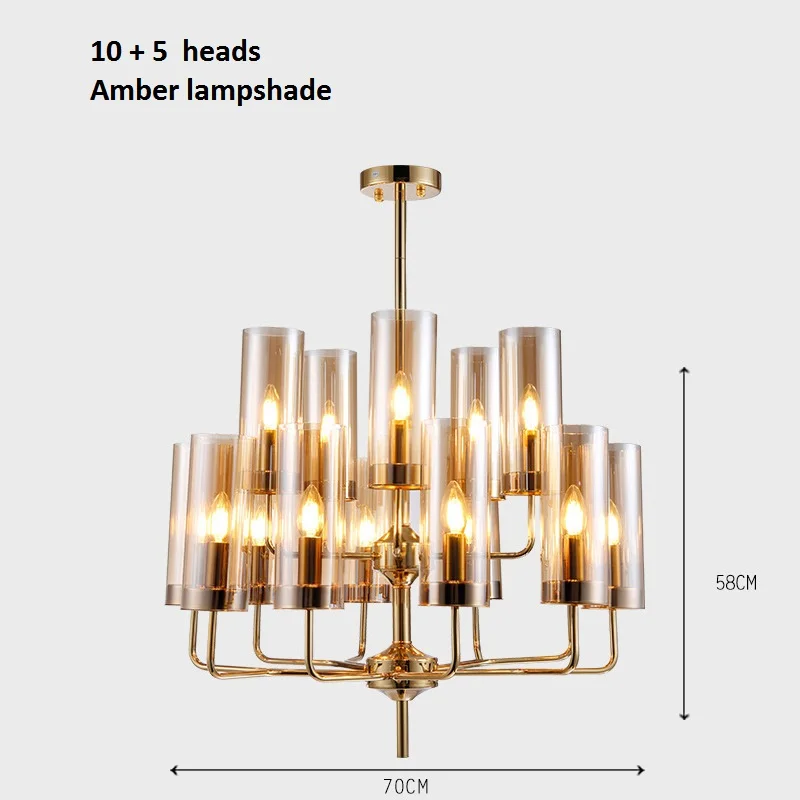 LukLoy Новая Люстра из голубого стекла, спальня, Янтарная стеклянная лампа с абажуром, Роскошный кулон для гостиной, ресторана, лампа для украшения - Цвет абажура: 15 heads Amber glass