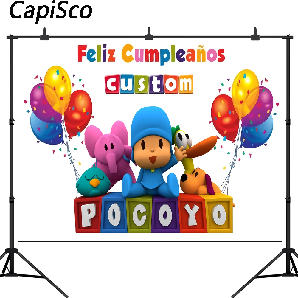 

Capisco Photography Backdrop Cartoon Characters Pocoyo Birthday Party Baby Child Colorful Balloon Photo Backgrounds for Studio