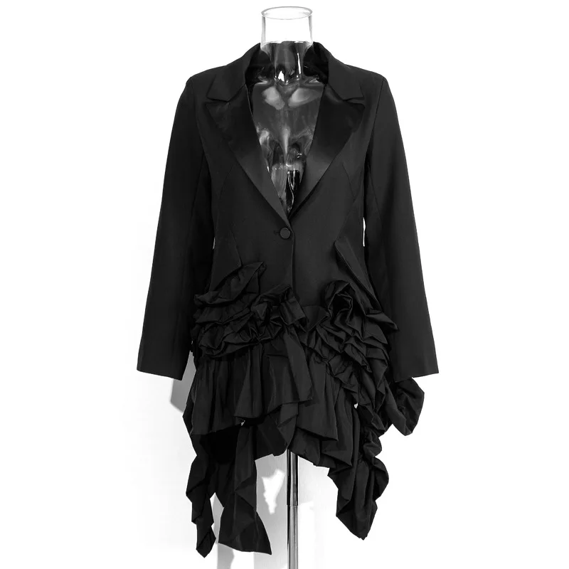 

Stitching irregular ruffled long-sleeved slim suit jacket
