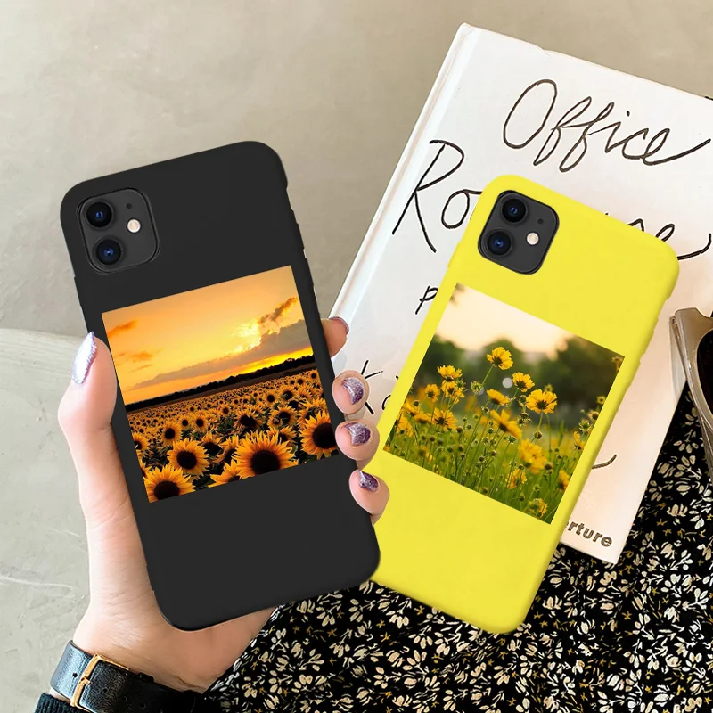 Мягкий чехол из ТПУ с цветочным подсолнухом для телефона iPhone 13 12 11 Pro XS Max XR X 7 8 Plus SE
