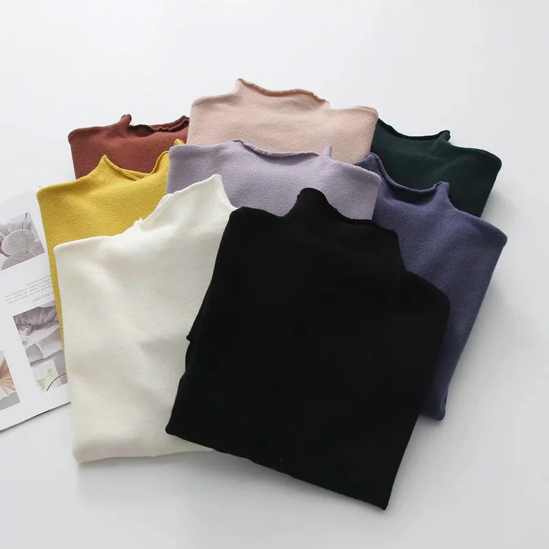 

2019 Autumn Winter Knitted solid sweater women pullover Half-high-collar full sleeve Fashion Slim Femme Elasticity Pullovers