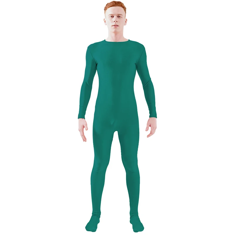 Turquoise Ensnovo, блестящий комбинезон на молнии, Zentai, колготки для всего тела для мужчин, боди на заказ, костюм из цельного спандекса с длинным рукавом - Цвет: Turquoise