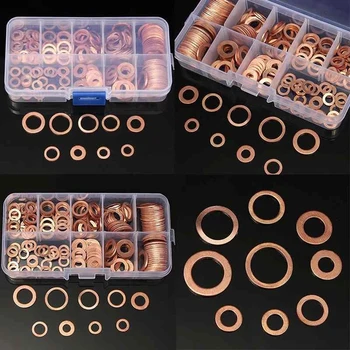 

New 200pcs Solid Copper Washer Gasket Nut and Bolt Set Flat Ring Seal Assortment Kit Washers Fastener Hardware Accessories