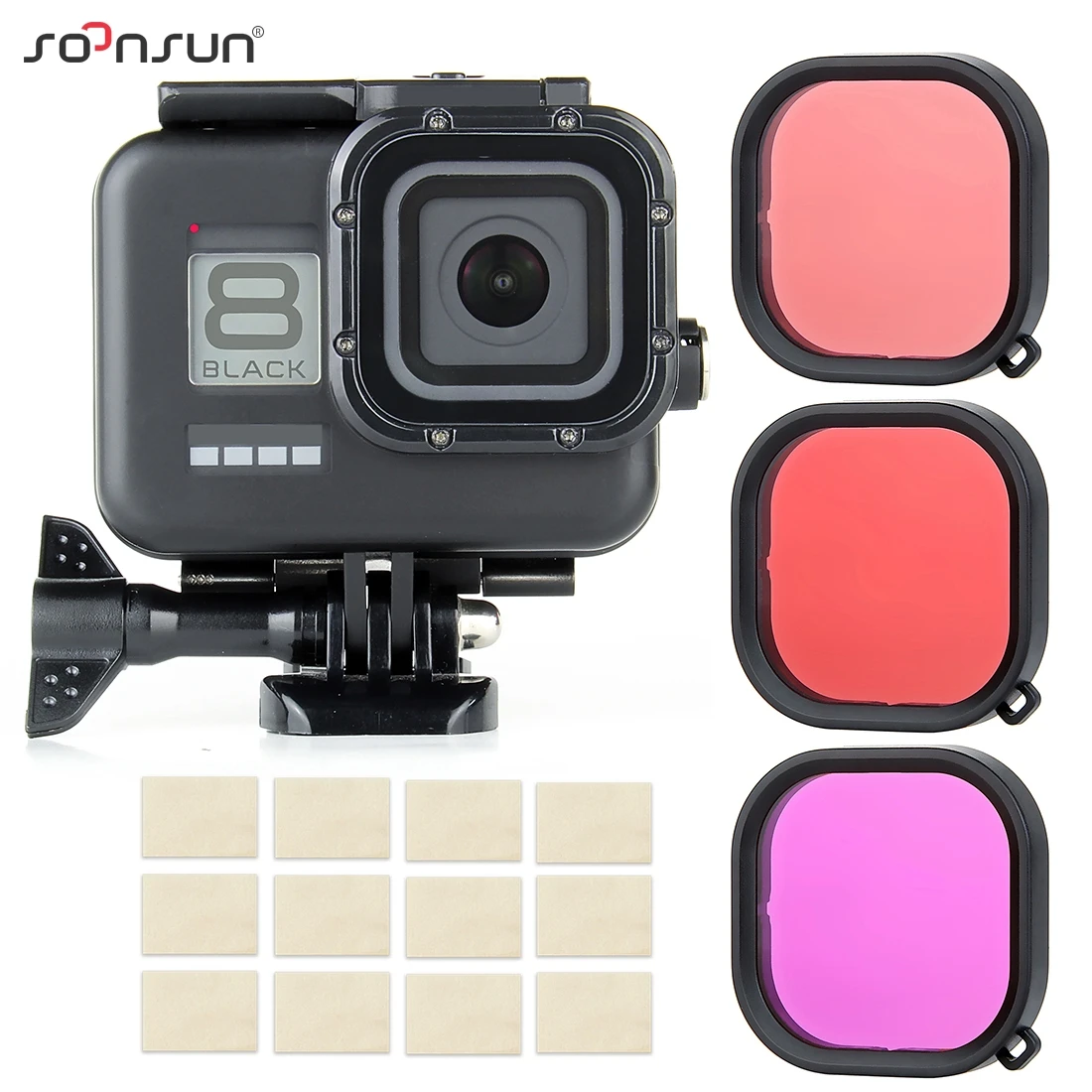 SOONSUN funda impermeable para GoPro Hero 8, protectora subacuática negra con filtros de buceo, 60M|Carcasas videocámara deportiva| - AliExpress
