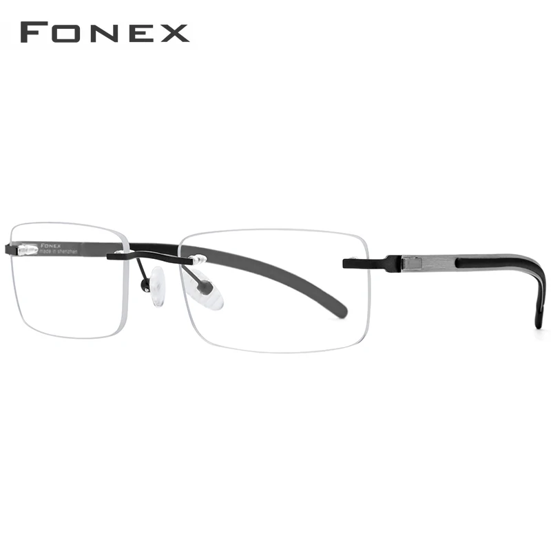 FONEX оптические очки без оправы из сплава, квадратные очки для близорукости, оправы для очков по рецепту, мужские, мужские очки без оправы, 985 - Цвет оправы: Черный