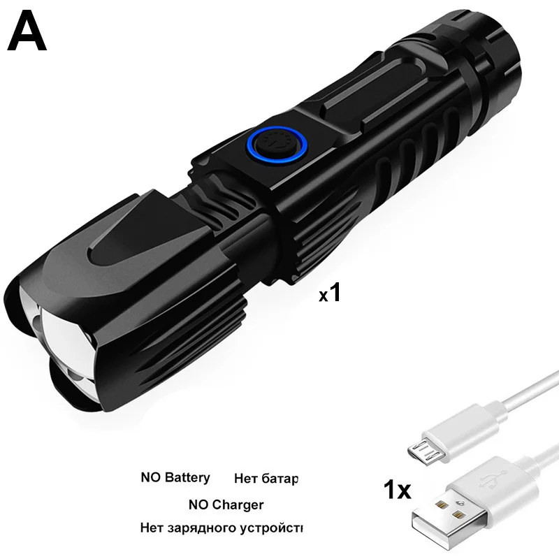 ZK20 дропшиппинг XHP90 светодиодный фонарик телескопический зум usb зарядка Тактический 26650 фонари для охоты с нижним конусом - Испускаемый цвет: Option A-NO Battery