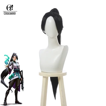 

ROLECOS Game Valorant Sage Cosplay Hair Black Long Ponytail Bangs On Both Sides Role Play Heat Resistant Synthetic Halloween
