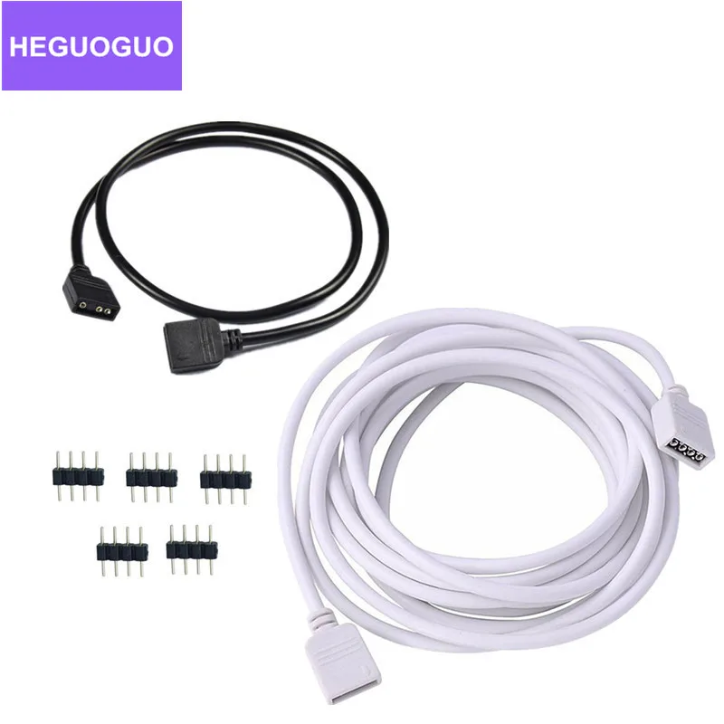 4PIN RGB conector para tira de Led Cable de extensión Cable de alambre + aguja conectores 30CM 50CM 1M 2M 3M 5M para 5050 3528 RGB LED de luz de tira