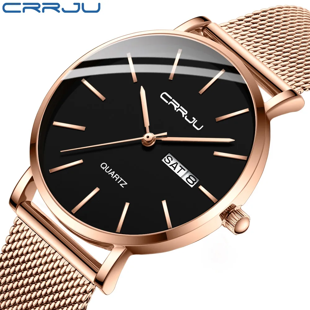 

CRRJU New Fashion Women Watch Brand Luxury Charm Business Wristwatch Ladies Simple Casual Stainless Steel Calendar Quartz Clock