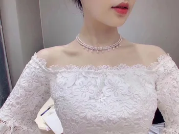 

Pearls Necklaces Fine Jewelry 1123 Natural Fresh Water White Pearls 6-7mm Two Layers Necklaces for Women Fine Pearls Necklaces