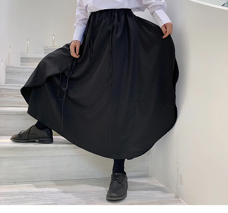 Men Streetwear Hip Hop Gothic Japan Style Kimono Loose Black Skirts Wide Leg Pants Male Women Vintage Fashion Harem Trousers