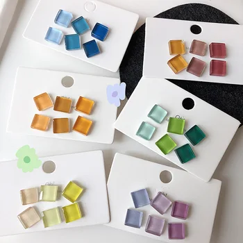 

Shiny Side New Accessories Acrylic Square Stud Earrings for Women Simple Style Gift Cute Candy Color Earrings Set