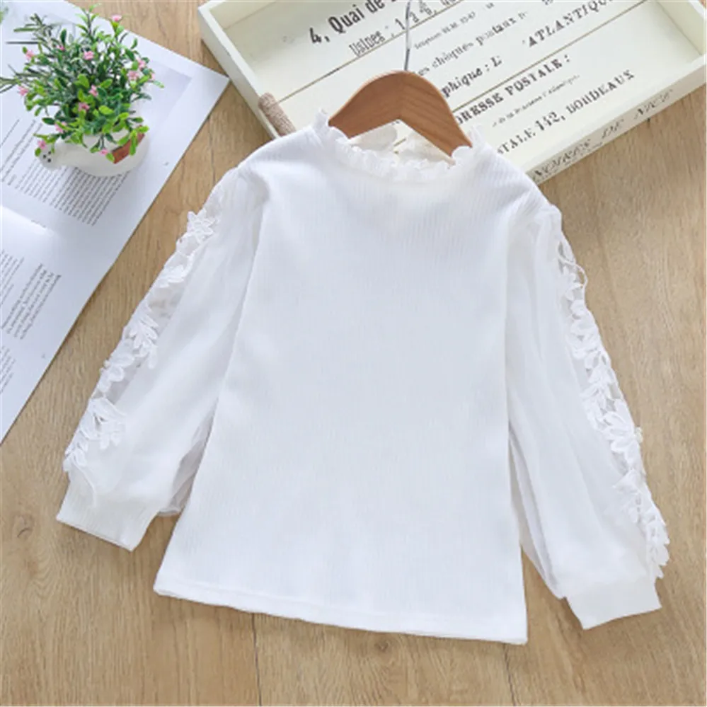 Kids Shirts White Blouse Teenage Shirts Autumn Winter Girls Tops And Blouses School Girl Lace Long Sleeve Shirt