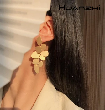 

HUANZHI 2020 Geometric Detachable Multiple Flower Cluster Retro Splice Gold Long Drop Earrings For Women Girls Jewelry Gifts