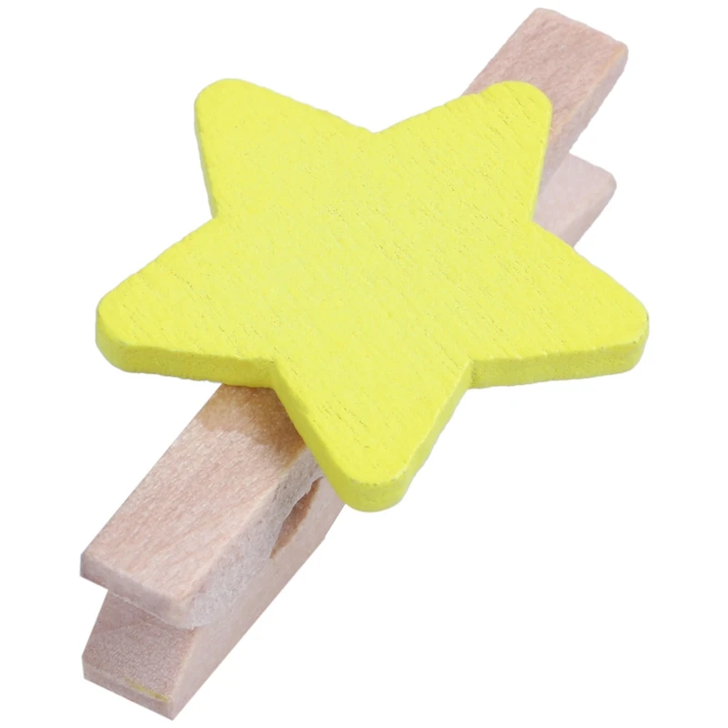 Star Pattern Card Photo Paper Spring Peg Mini Wooden Clip 20pcs Yellow