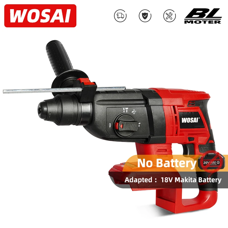 

WOSAI Electric Impact Drill Rotary Hammer Brushless Cordless Hammer Electric Drill for 18V Makita Lithium Battery