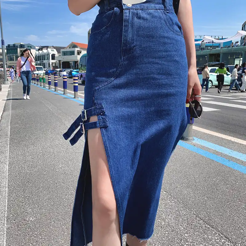 新ファッションイン春夏女性のセクシーなサイドスプリットデニムカジュアル A ラインスカートハイウエストすべてマッチ Mid ふくらはぎスカート S76 スカート Aliexpress
