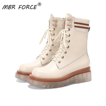 

MBR FORCE Genuine Leather Thick bottom Height increased paltform Punk Shoes Women ladies ankle Motorcycle Boots British Style