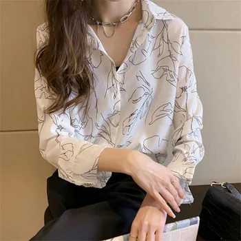 

Free Shipping Women Doodling Spring and Autumn Shirt Largesize V-neck Ladies Long Sleeve Shirt