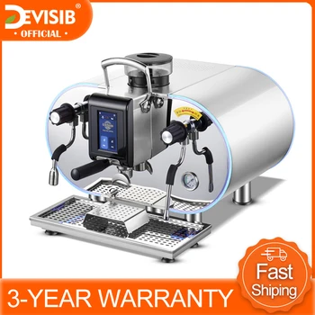 

DEVISIB Express Barista Coffee Machine Maker with Conical Grinder Milk Warmer Americano Maker with Bean Grinder and Milk Steamer