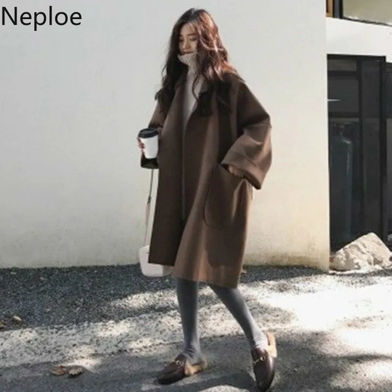 Neploe корейский Зимний темперамент средней длины секция Casaco Feminino Короткий плащ Хепберн студенческое Пальто осеннее свободное 45637