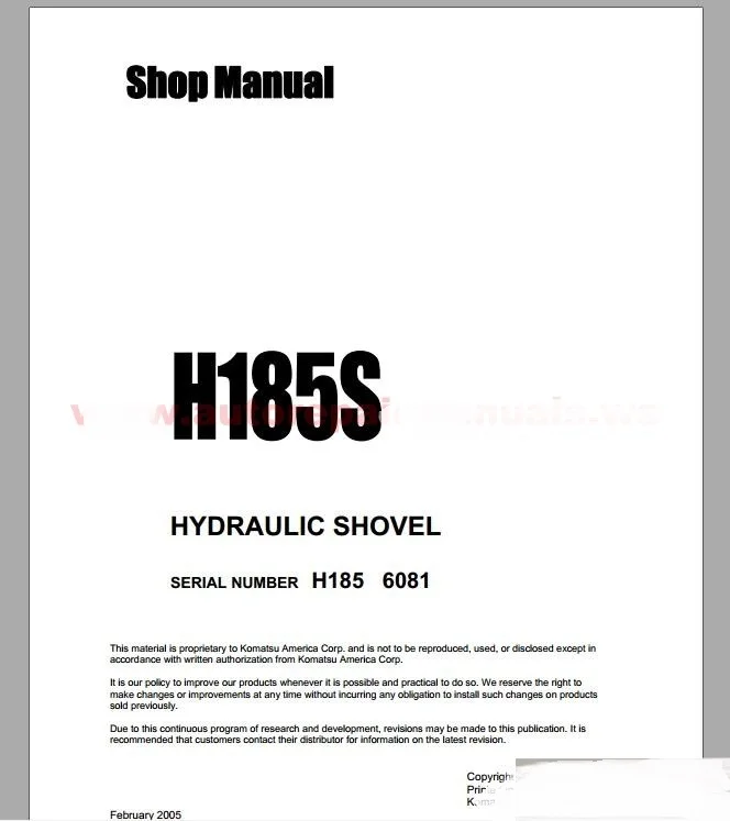 

Komatsu Hydraulic Mining Shovels Shop Manual (ALL)