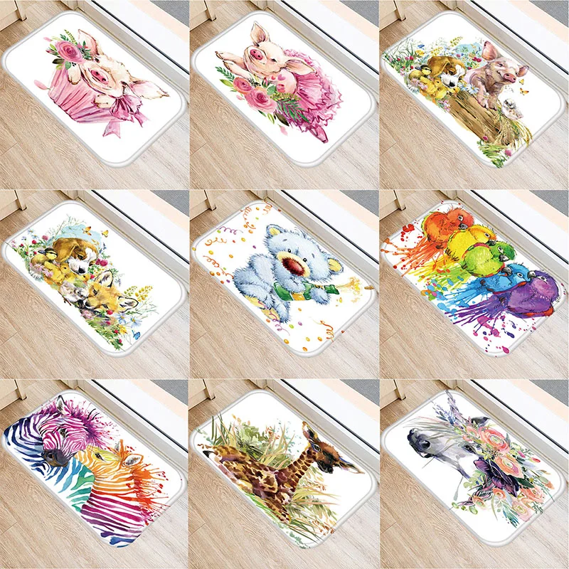 

Dog Pig Doormat Decor Pet Animal Horse Floor Door Mat Non-Slip Flannel Carpet for Hallway Kitchen Room