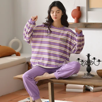 

XIZOU New Women Pajama Set Soft Cartoon Printing Pijama Home Pyjamas Ladies Cotton Pyjama Set Sleepwear