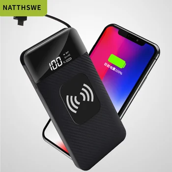 

NATTHSWE 10000 mAh Large Capacity Mobile Power Bank Ultra-thin Digital Display Wireless Charging with Micro USB Cable