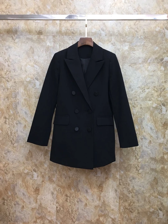 

2019 autumn and winter new women's lapel net color double-breasted blazer
