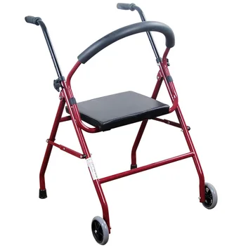 

Elderly Stable chair steel pipe folding walker with Soft seat Non-slip mat Walker with wheel for rehabilitation exercise